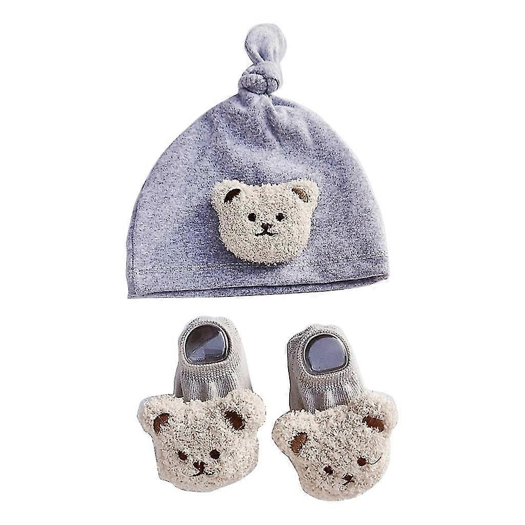 Windproof Infant Hat And Floor Socks Set For Infants Cute Bear Baby Beanie Cap