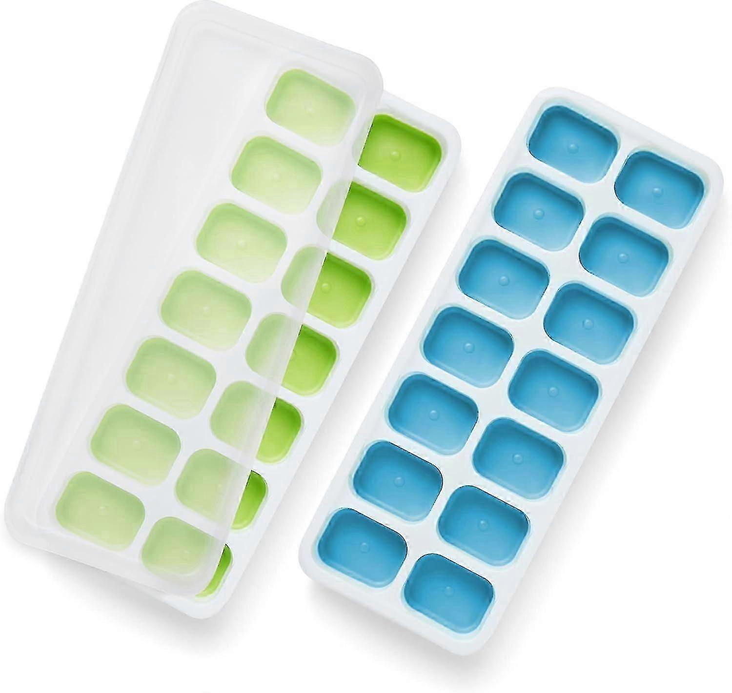 2 Pieces Ice Cube Tray Molds with Spill-Proof Removable Lids, Easy-Off Silicone, Suitable for Freezer and Beverages
