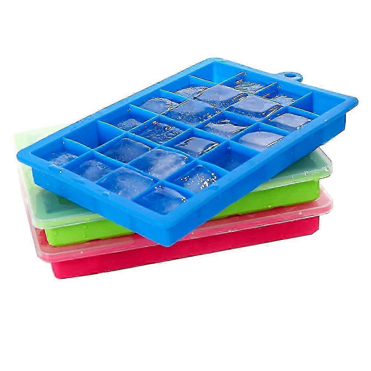 Silicone Ice Cube Trays with Lid Removable, Stackable, 24 Cubes per Tray