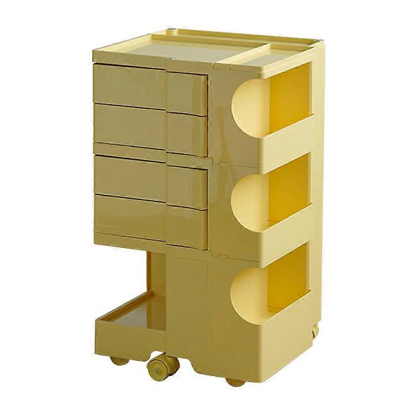 Rolling Nightstand 3 Layer Rotating Drawer Impact Resistant Plastic Wheel Bedside Table for Bedroom Office Yellow Same Color Wheel