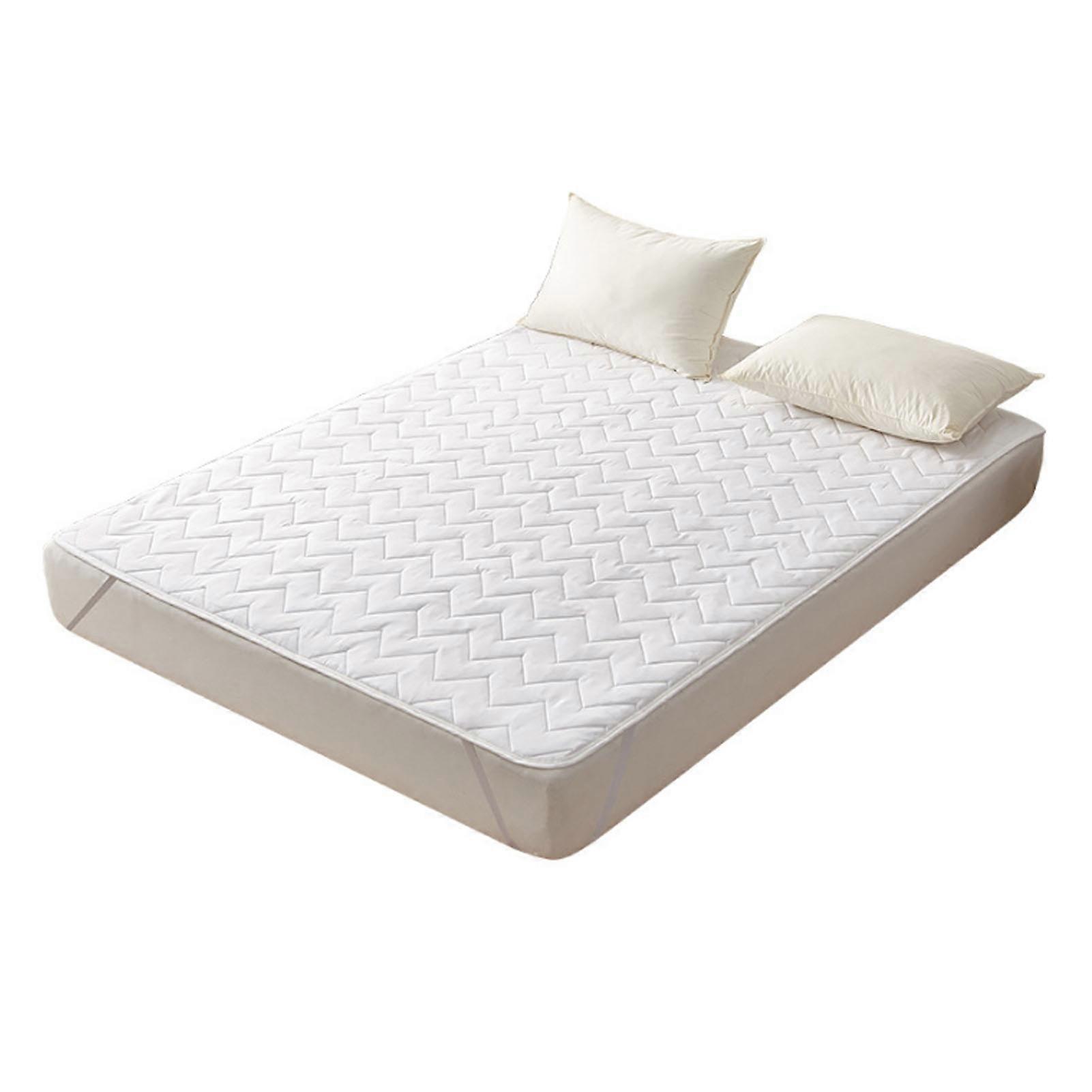 Mattress Pad Professional Slip Resistance Soft Comfortable Breathable Easy Care Single Quilted Bed Topper for Home Hotel White