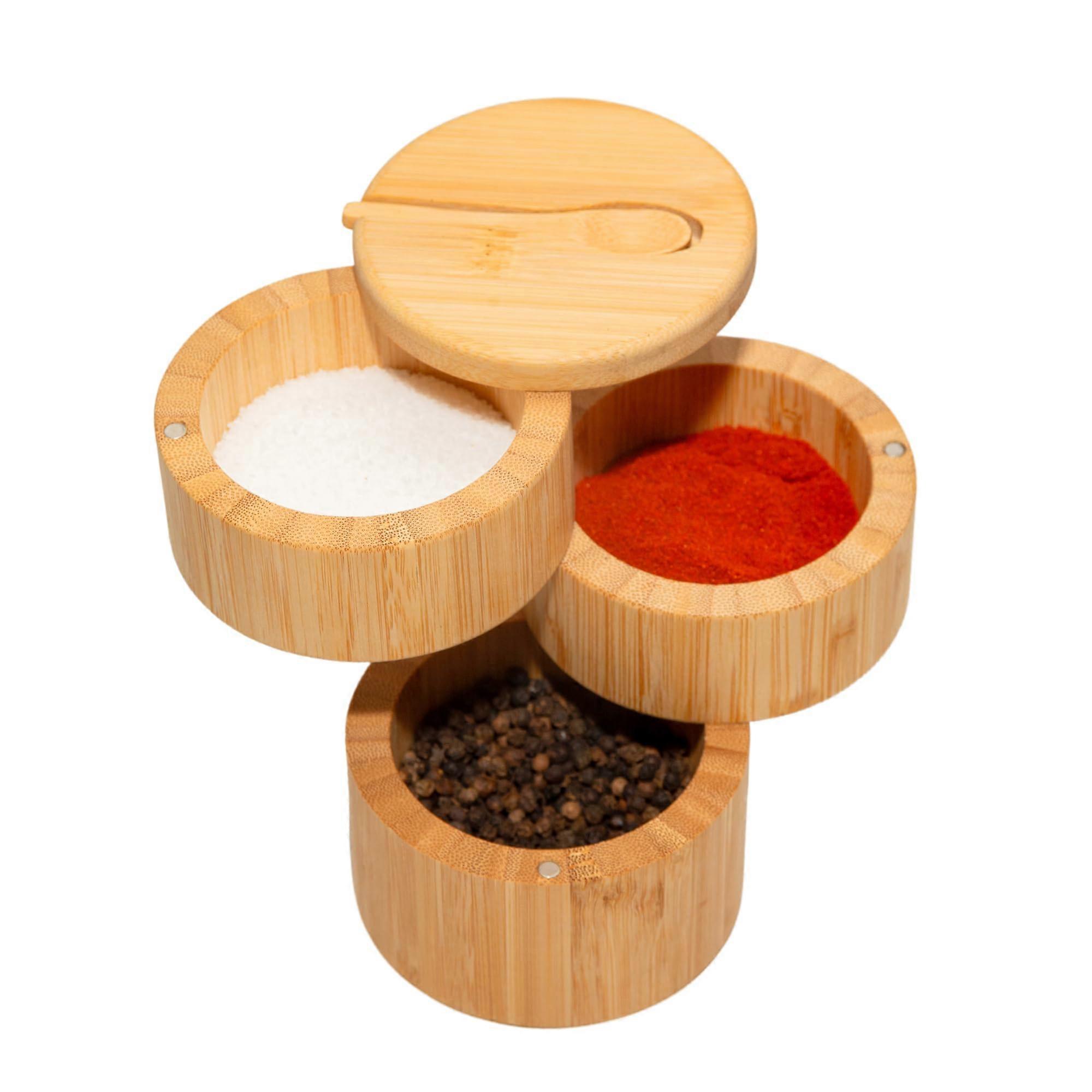 3-Tier Bamboo Salt Cellar for Celtic Sea Salt and Redmond Real Salt