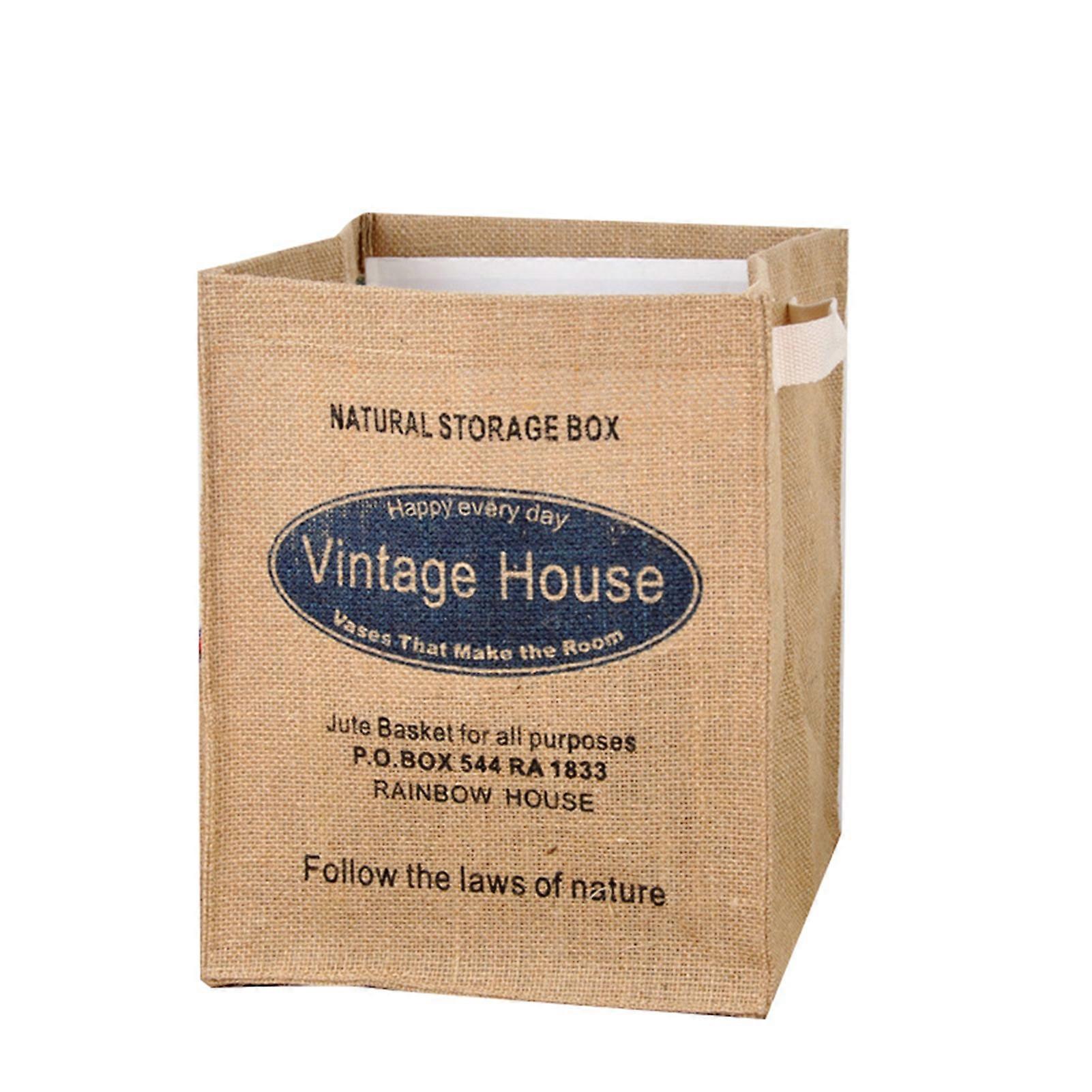 VH Pattern Foldable Jute Storage Box - Waterproof & Soft Texture for Home or Office