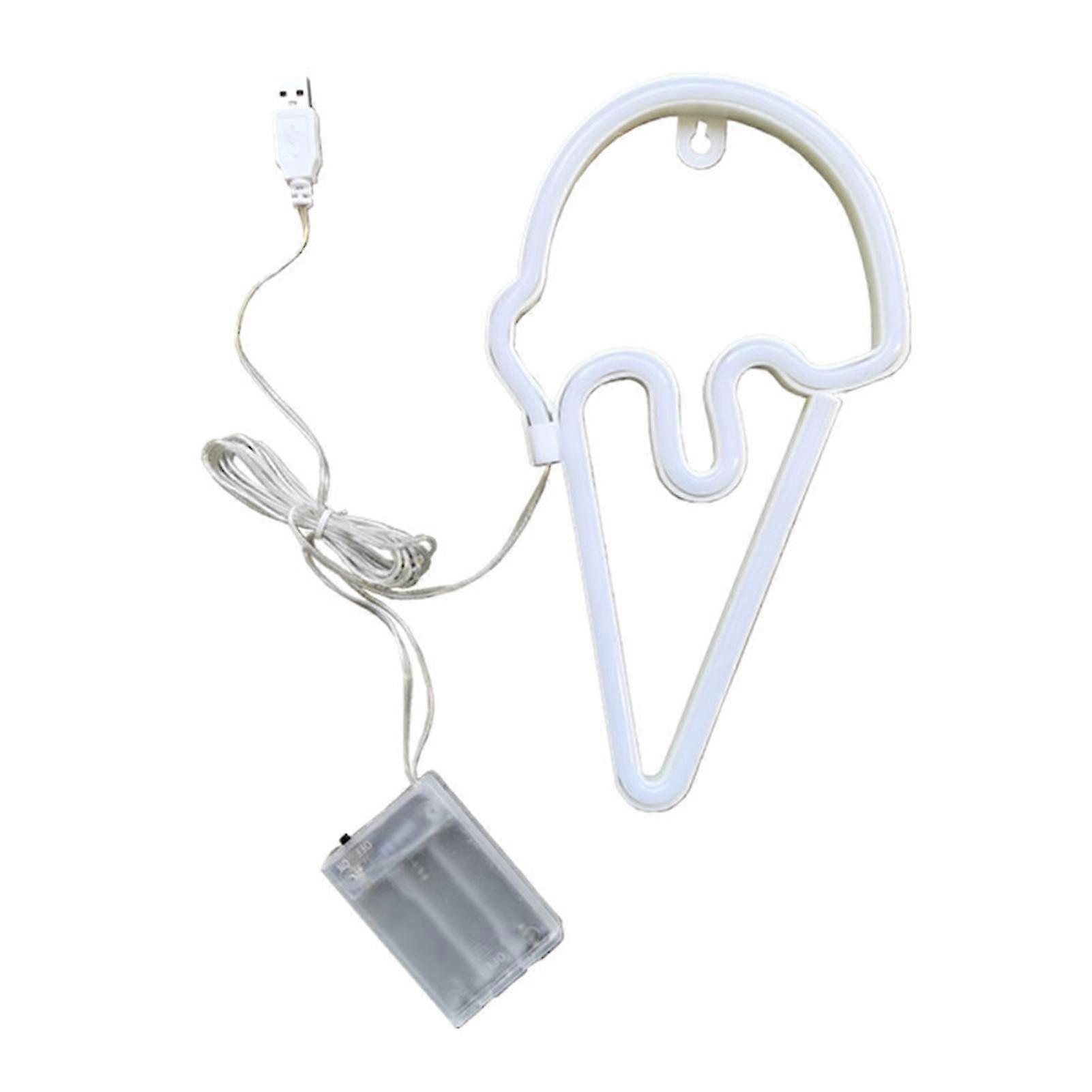 LED Neon Light Creative Shape USB/Battery Operated Flicker Free Ice Cream Neon Sign Lamp Desktop Ornament