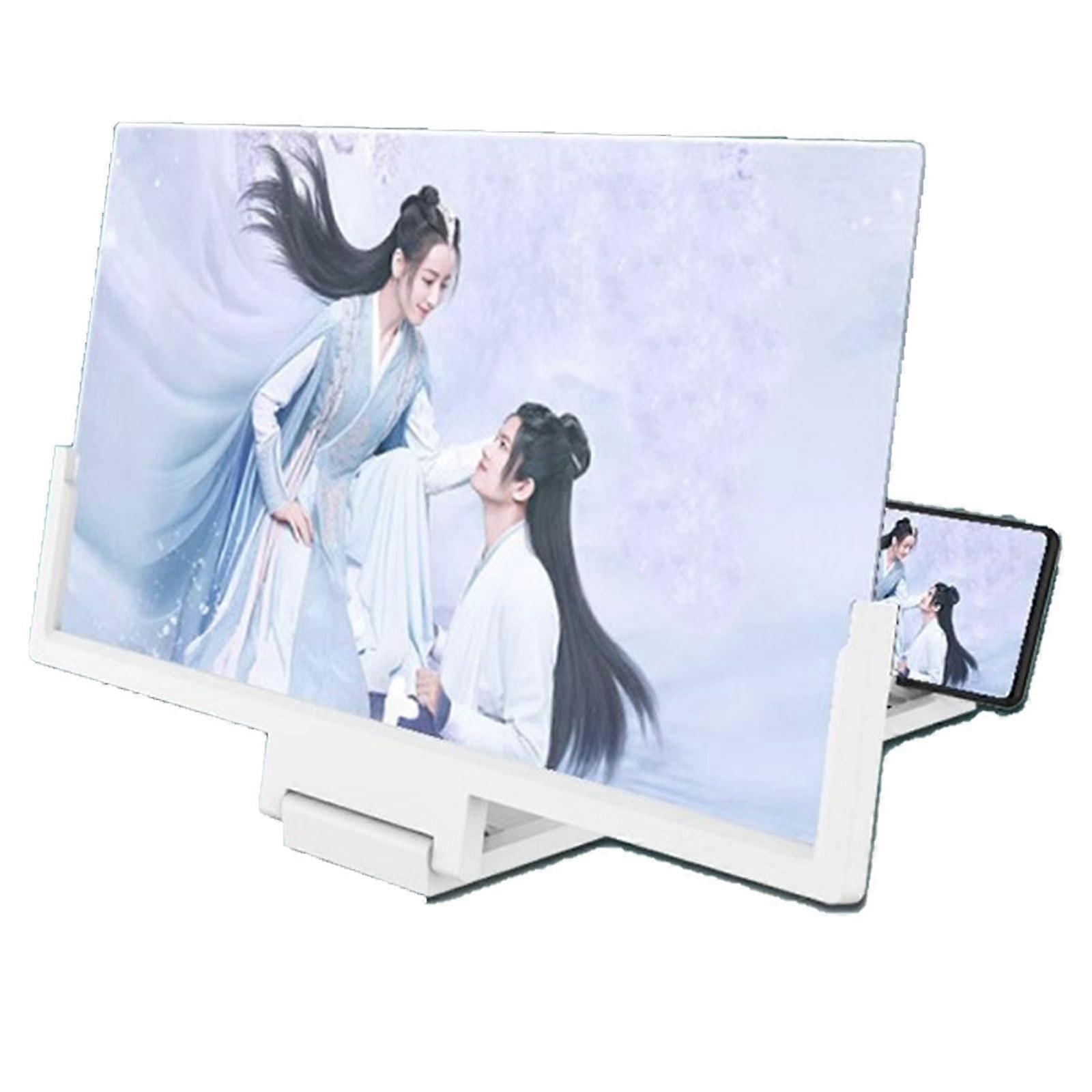 3D HD Mobile Phone Magnifier Projector Screen Enlarger 14 Inch Foldable Stand Compatible with All Smartphones White and Glasses
