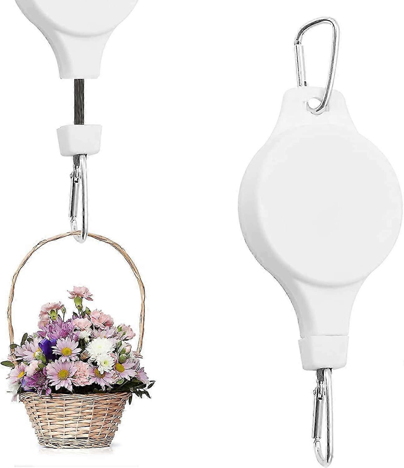 2 Pack Hanging Basket Pulley,Retractable,Adjustable and Heavy Duty,with 3 White Ceiling Hooks