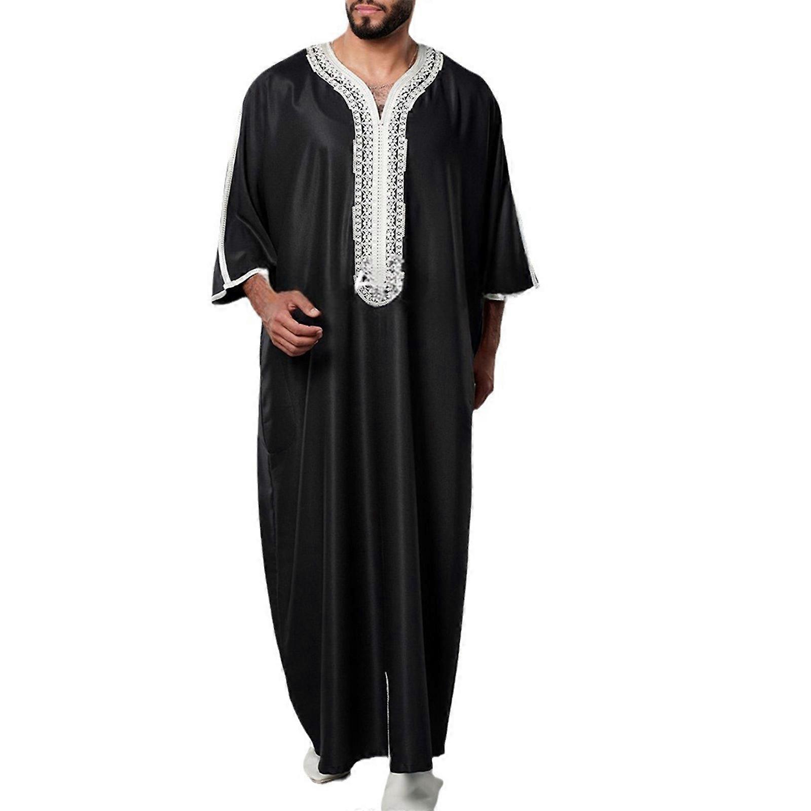 Abaya Islamic Man Robe Muslims Dresses Djellaba Fashion Simple Applique Shirt Arabic Dress Man Ethnic Clothing Gift XL