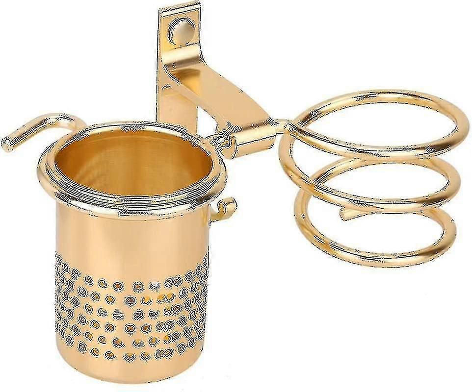 JJヘアドライヤー＆ストレートアイロンホルダー。バスルームアクセサリーヘアドライヤーホルダー壁掛け多目的オーガナイザーラック（ゴールド）