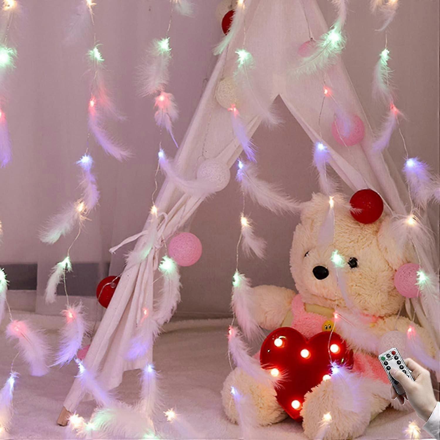 Feather String Lights, Led Decorative Lights, Remote Control Romantic Wall Hanging Curtain Decoration,feather String Lights