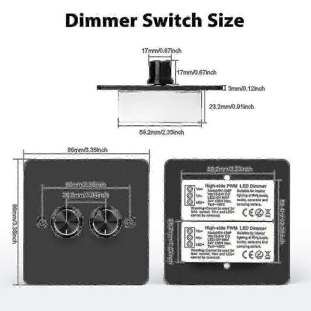 DC 12V-24V LED Dimmer Switch 2 Gang 120W Rotary Control