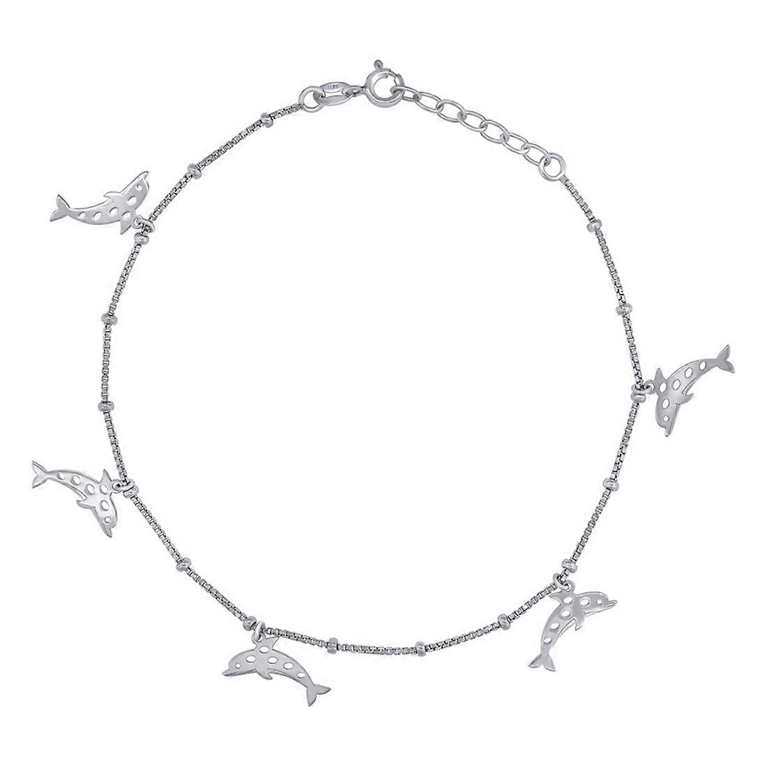 925 Sterling Silver Womens Jumping Dolphins Charms Anklet 10 Inch 9mm Long-Anklet for Women