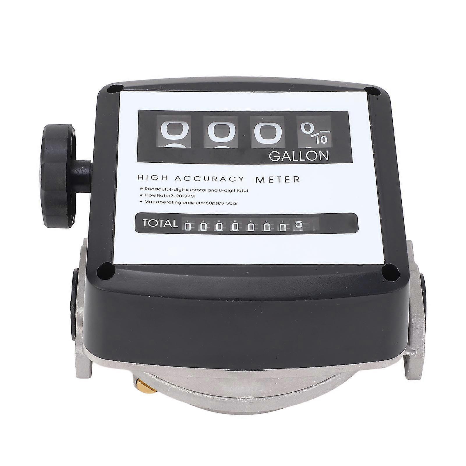 Aluminum Mechanical Fuel Flow Meter 4-Digit High Accuracy Gallon Pump Flow Meter Easy Reading Durable