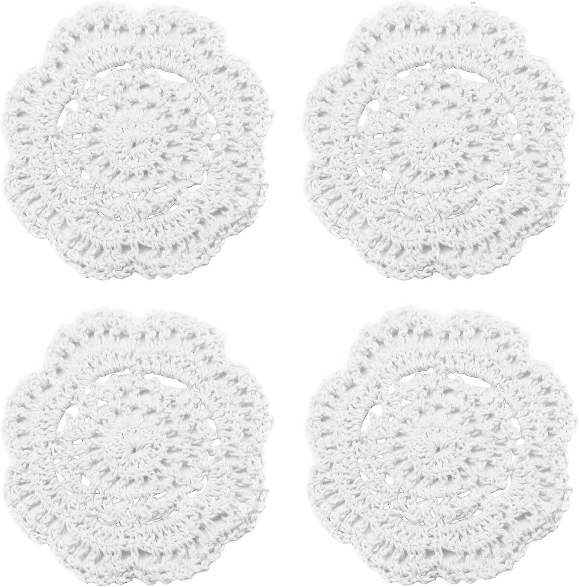 Set of 4 White Lace Round Crochet Doilies Coasters Handmade, 4"