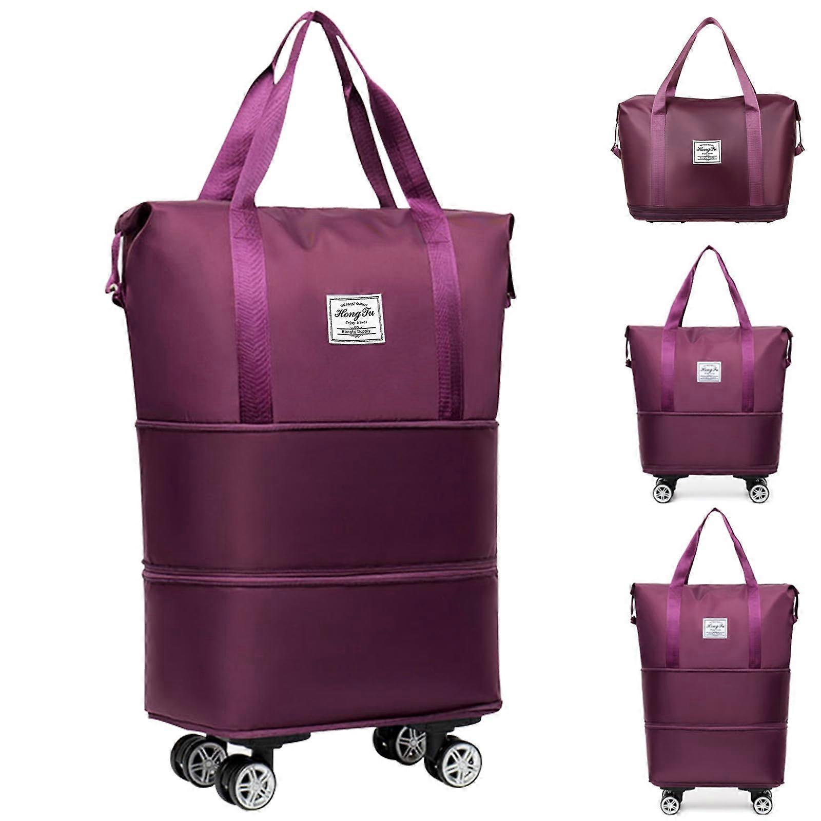 Rolling Duffle Bag with Detachable Wheels, Expandable and Foldable Travel Bag, Fuchsia Luggage for Weekend Trips