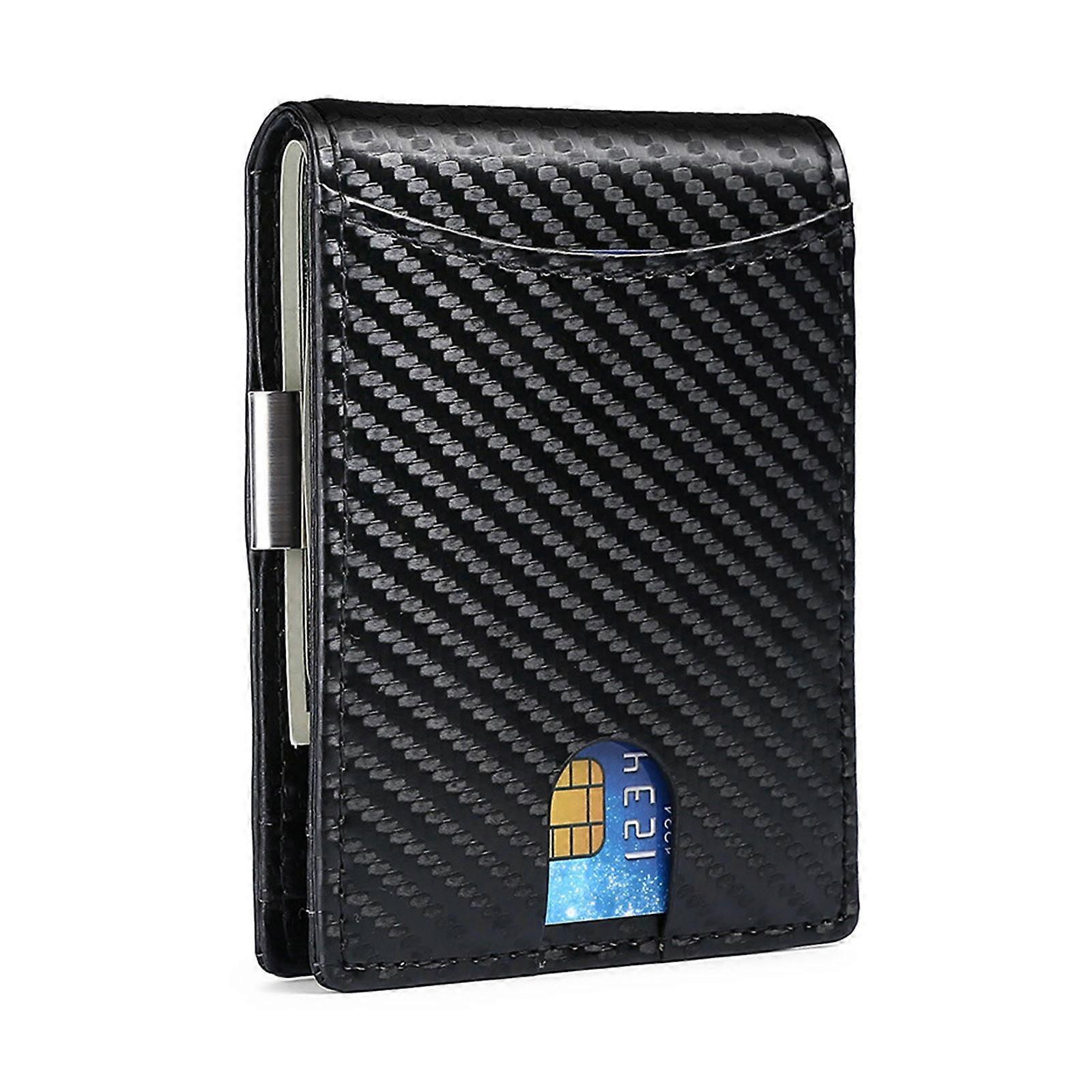 Mens Slim Wallet with Money Clip Inside RFID Blocking Thin Bifold Genuine Leather Card Holder Mini Billfold Front Pocket