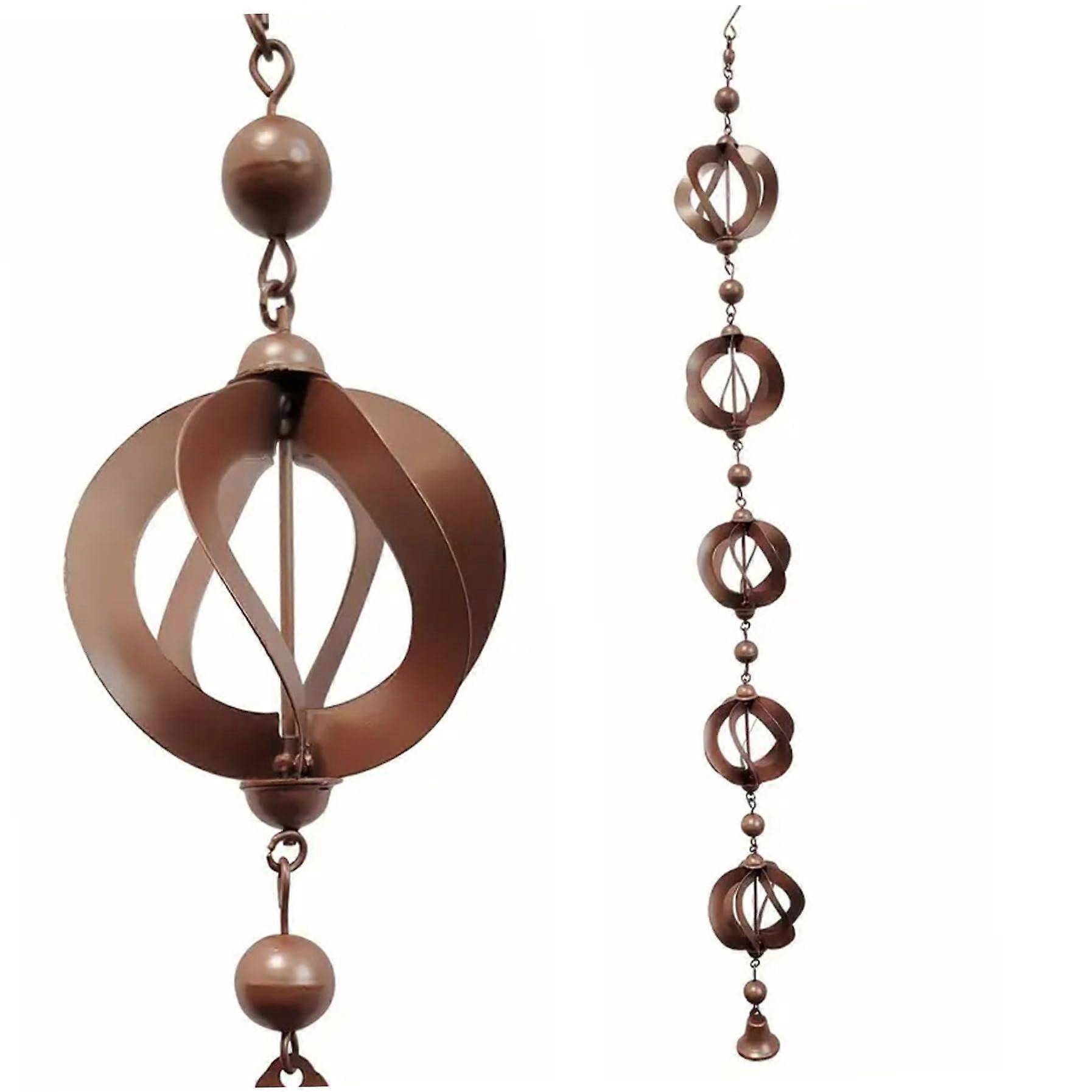 Rotating rain catcher chain with bells retro wind chimes for garden