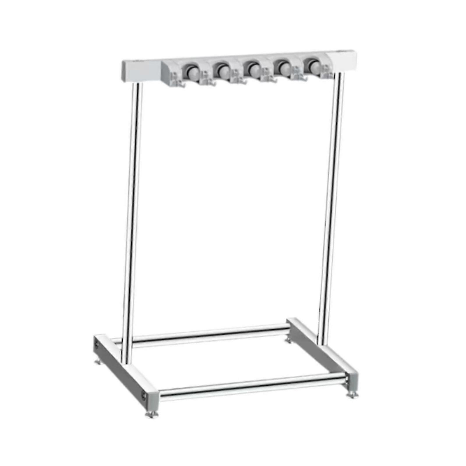 Movable Broom Mop Holder for Closet, Holds 5 Long-Handled Tools/Rakes/Brooms