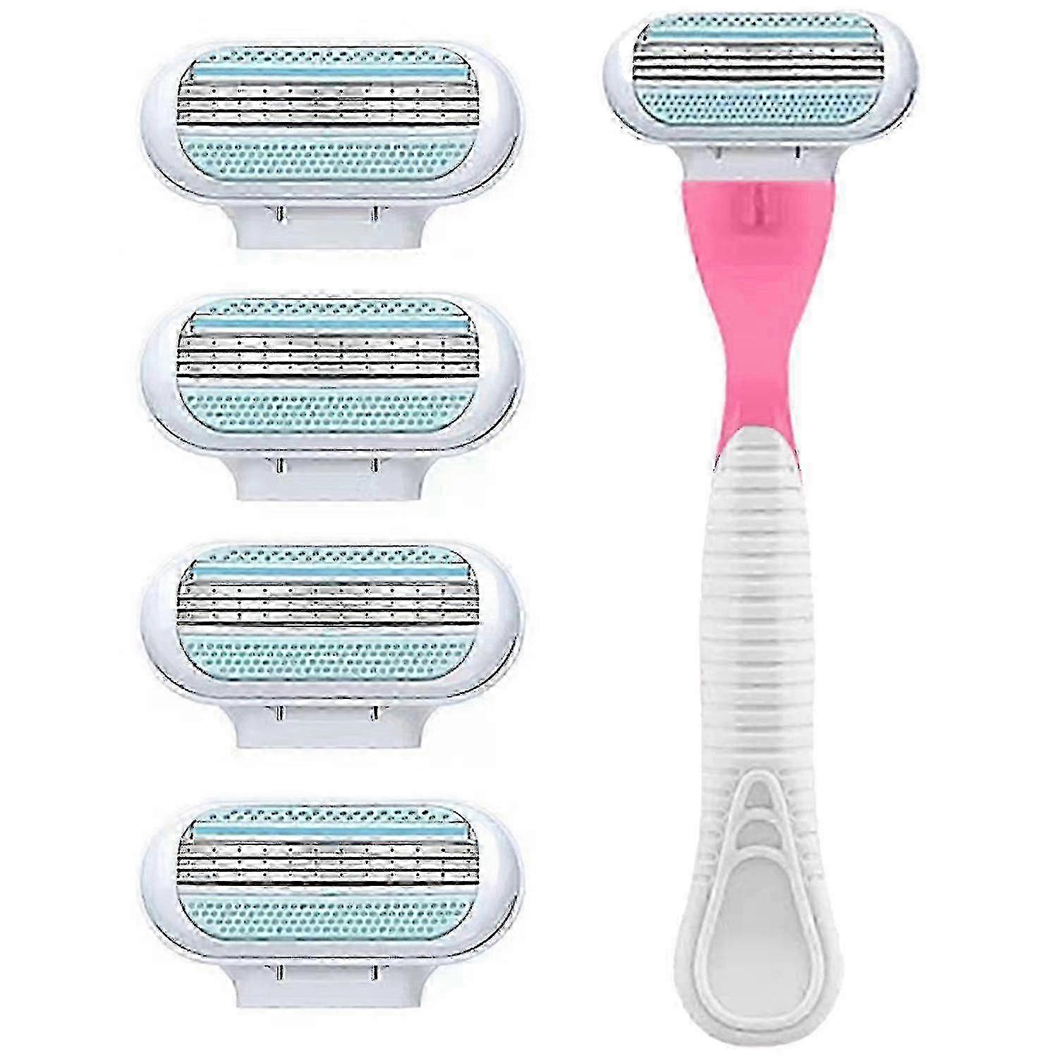 女性用カミソリブレードリフィル-ピンクハンドル、滑らかなシェービングのための4パック