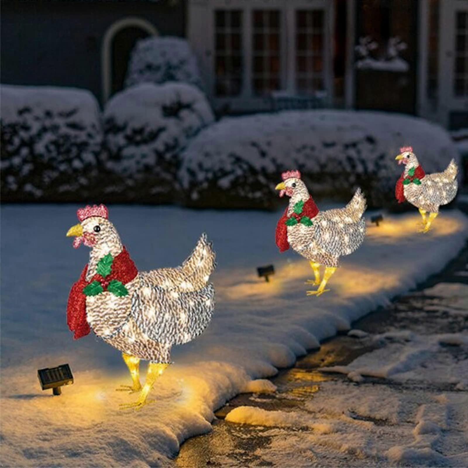 LightUp Chicken with Scarf, Christmas LightUp Chicken Lantern Lawn Decor (M)
