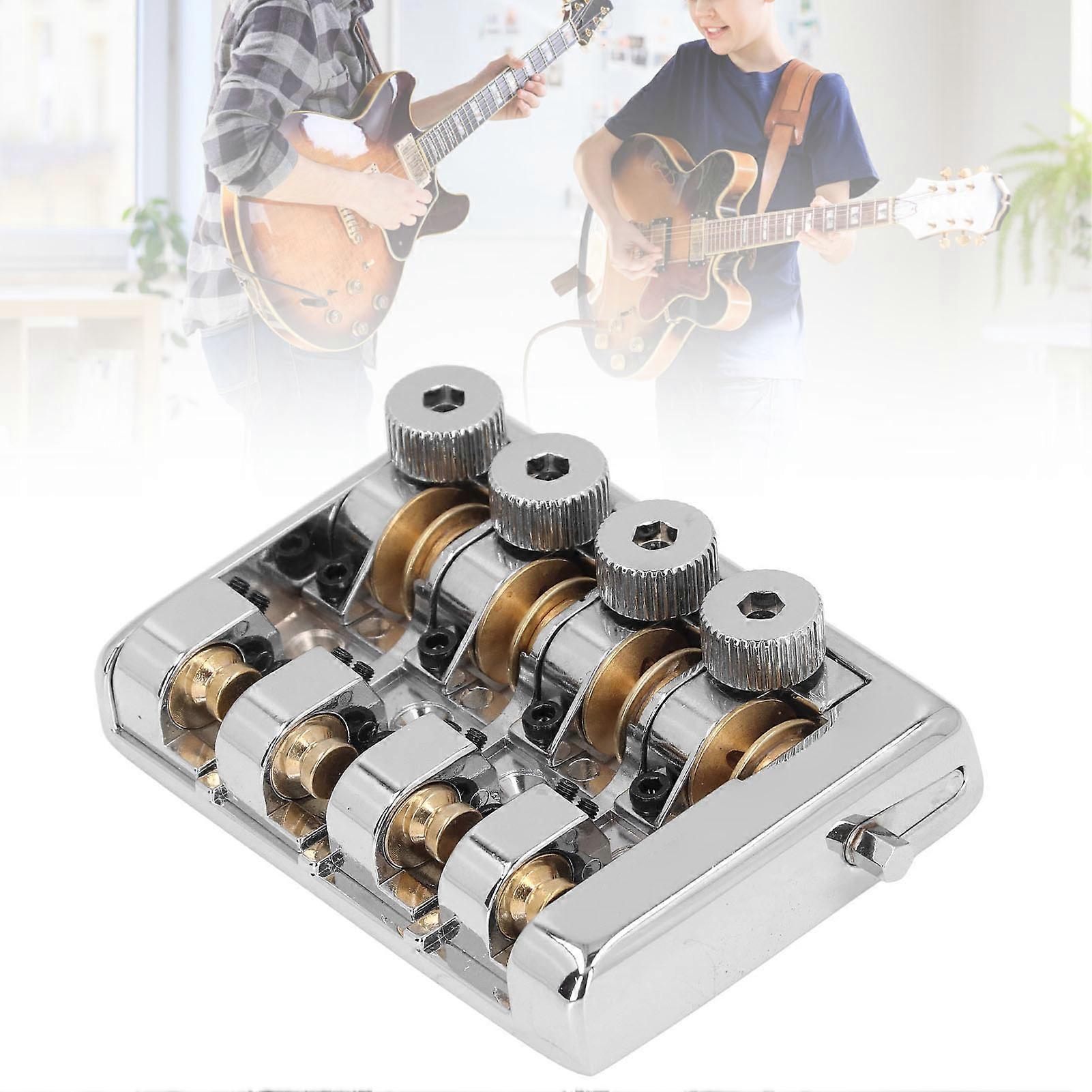 4 String Headless Electric Bass Bridge Zinc Alloy Brass Bridge Replacement with String Lock Silver 