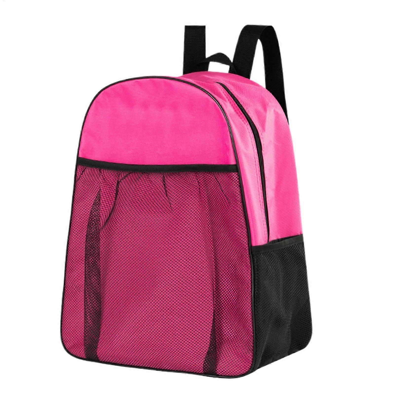 Roller Skate Backpack For Kids Divided Compartments Waterproof Comfortable Knee Pad Storage Rose