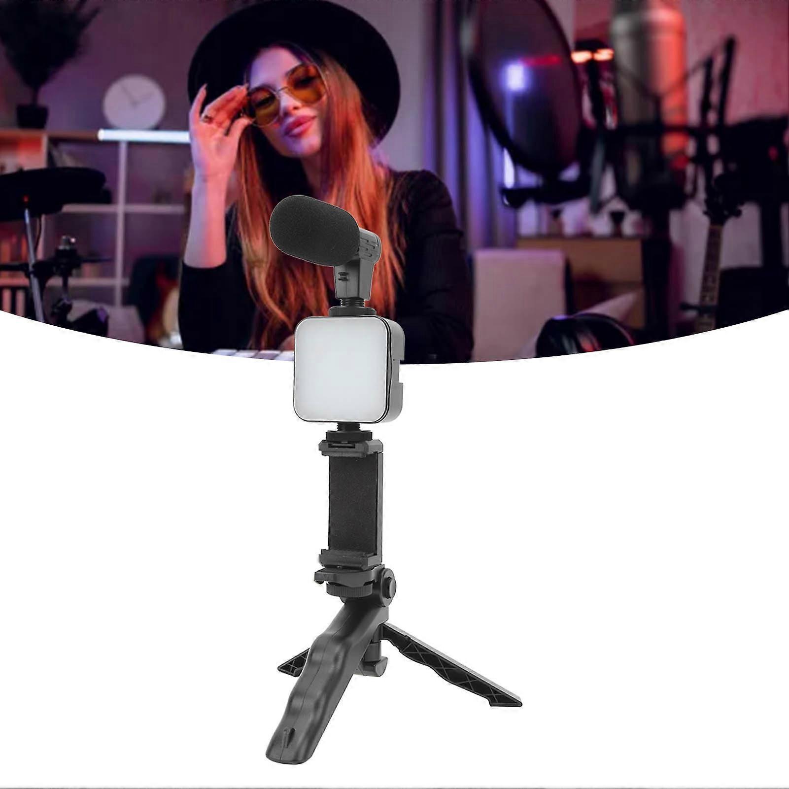 LED Video Light On Camera Accessories Kit Bundle Includes LED Fill Light Phone Clip Tripod Microphone 6500K Live Streaming Light 