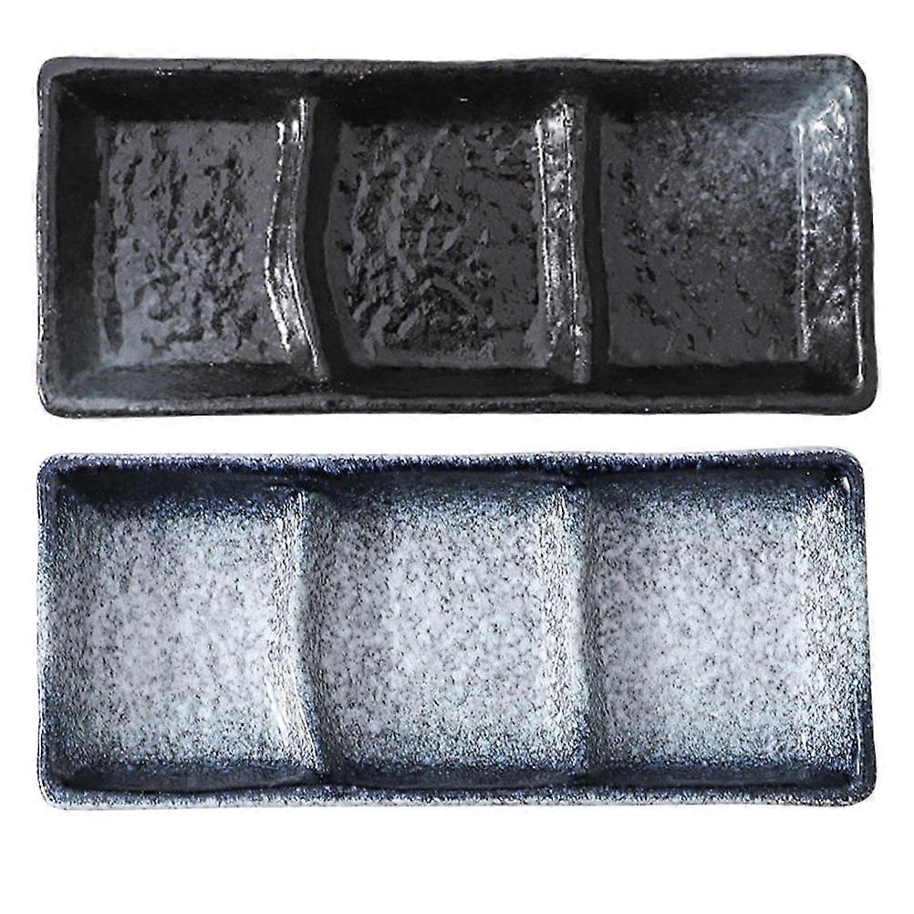 Ceramic Sushi Plate with Three Grids for Storing Sauce and Seasoning Assorted Color 2 Pieces