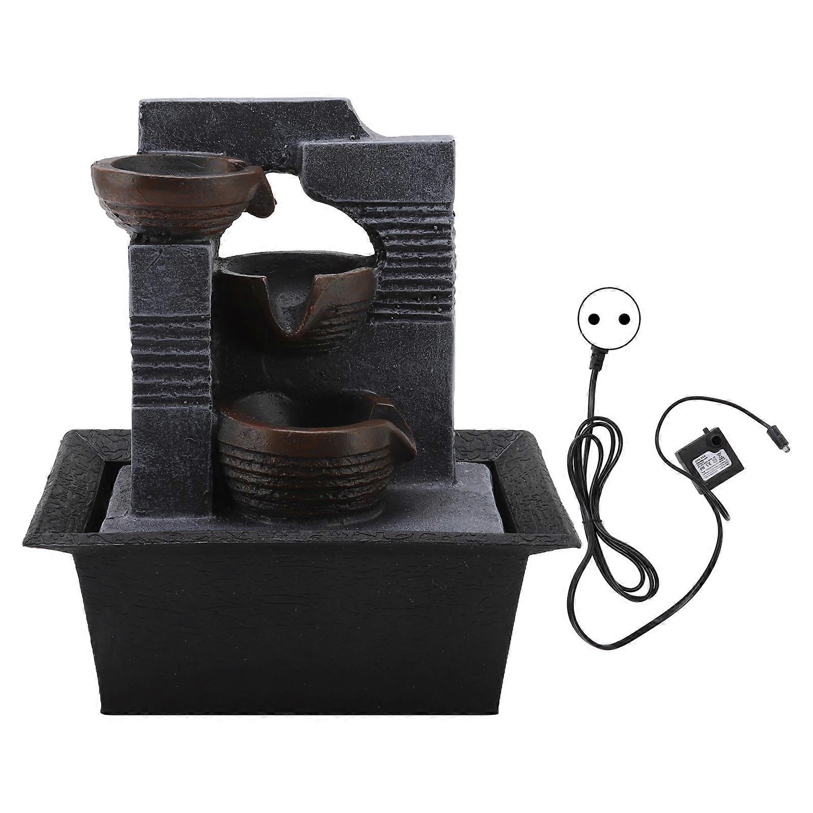 4 Tier Table Top Resin Crafts Desk Fountain Water Ornament with Colorful Lamp Beads for Office Home
