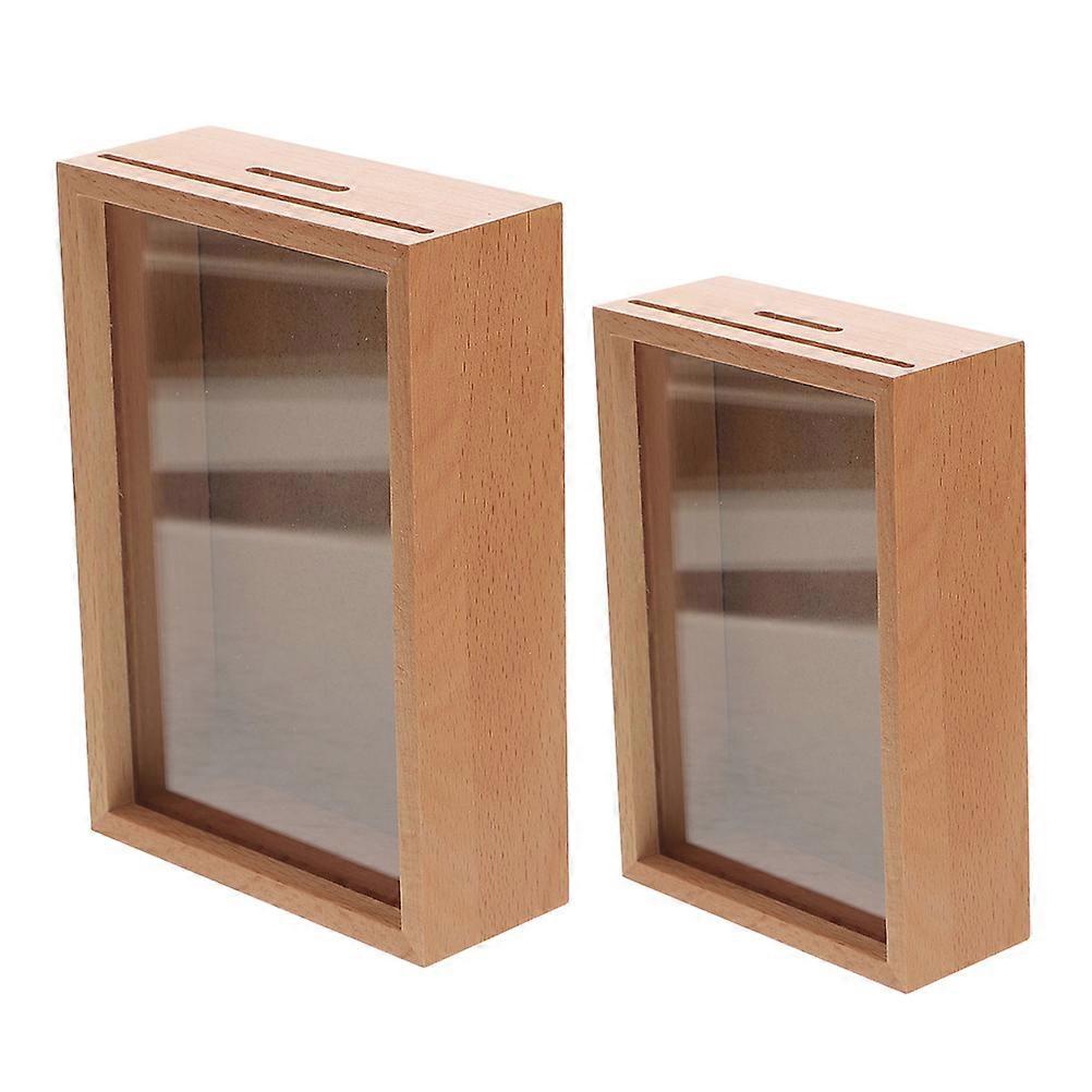 Money Jar for Cash Saving Wooden Photo Frame Piggy Bank Coffee Shop Tip Jar Storage Box 2Pcs