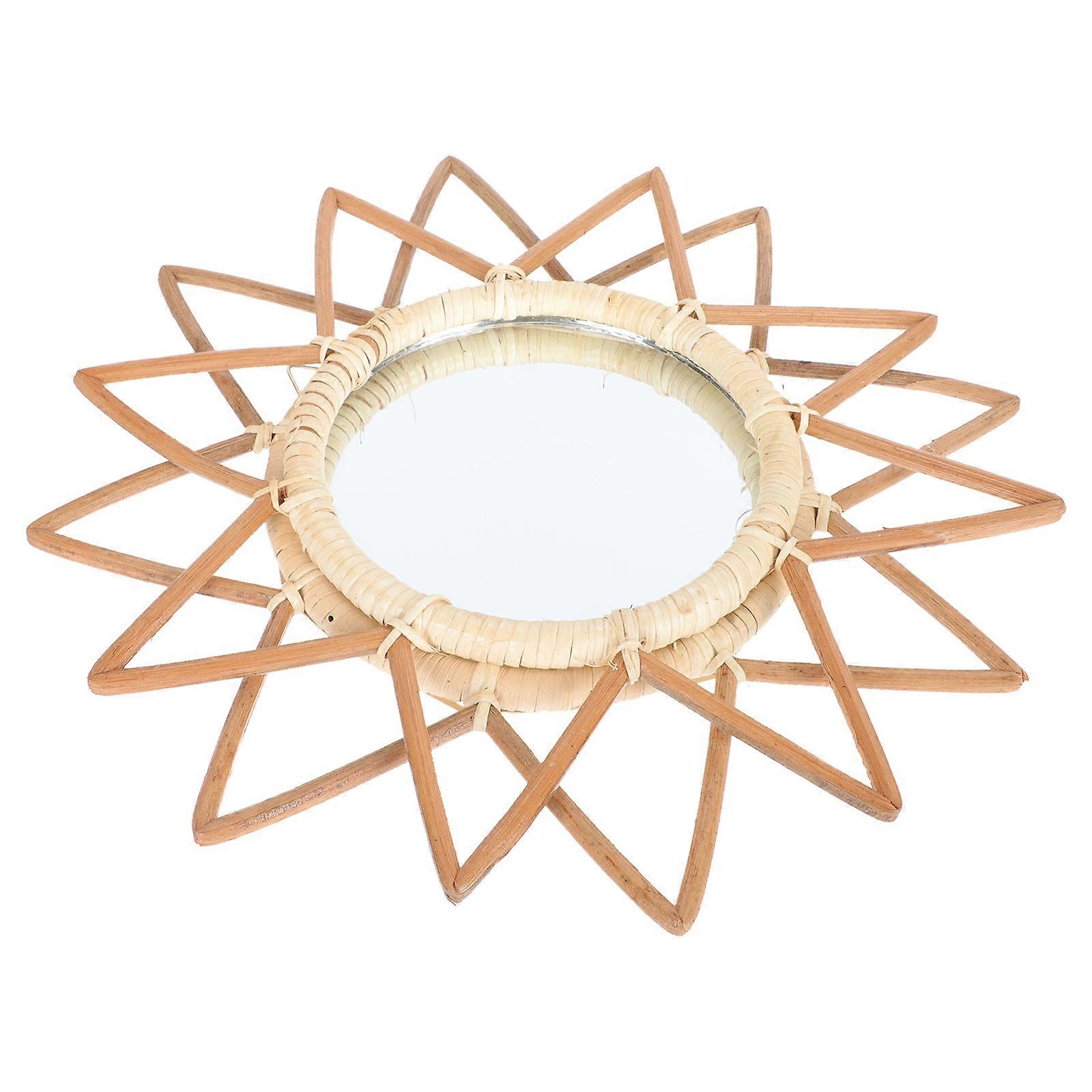 Makeup Mirror Wall Hanging Mirror Rattan Woven Decorative 1Pcs