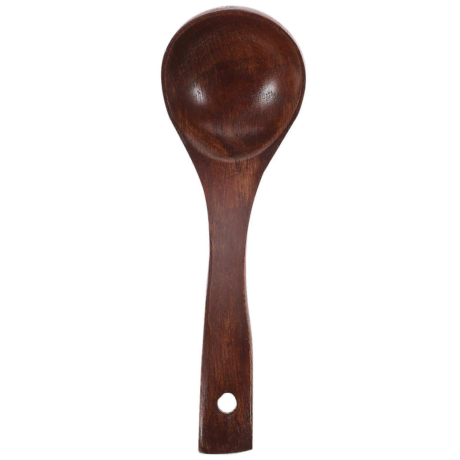 Long Handle Soup Serving Spoon Dark Red Wood for Family Use 1Pc