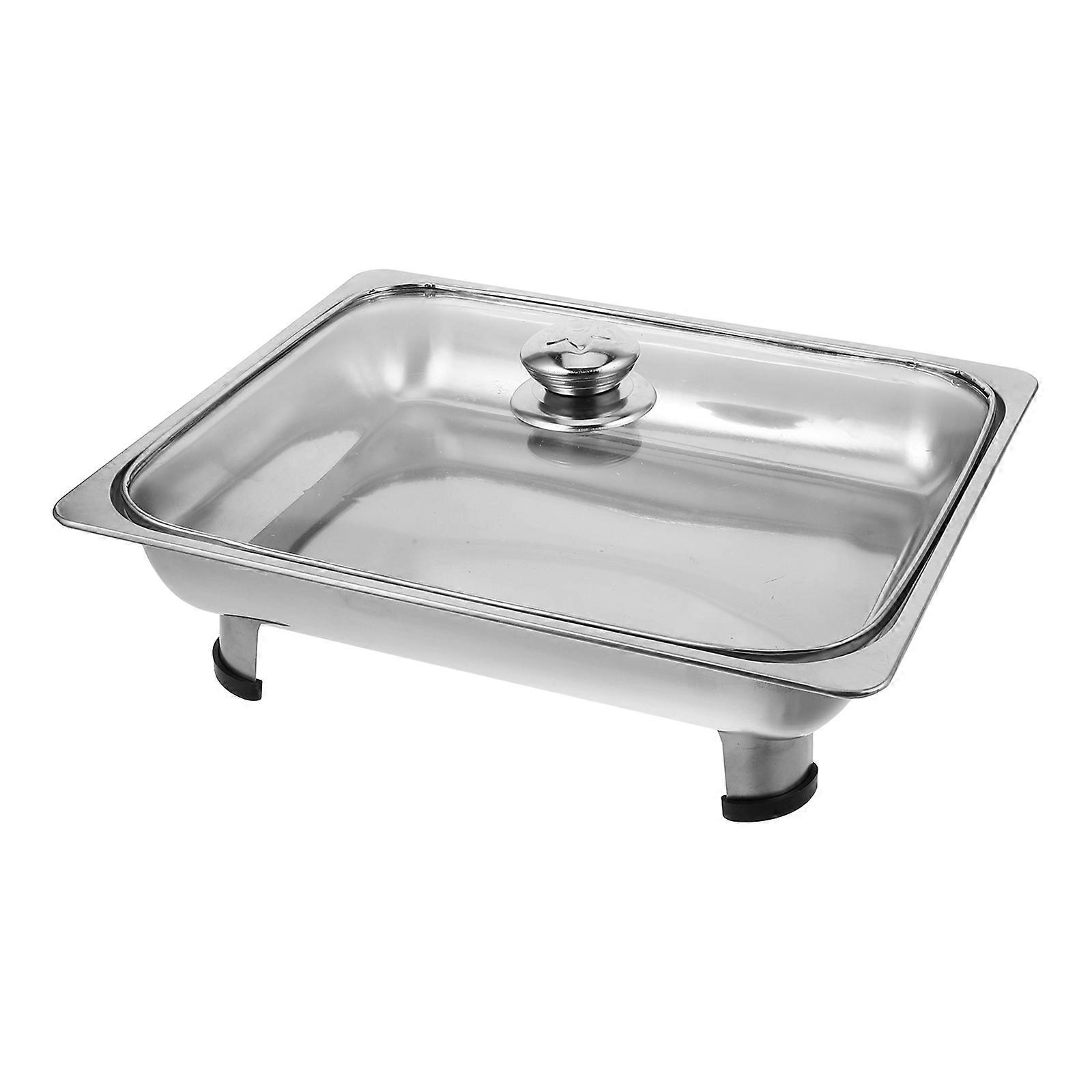 Stainless Steel Buffet Stove with Glass Lid, Removable Foot, Insulated Rectangular Food Holding Server for Catering and Gatherings