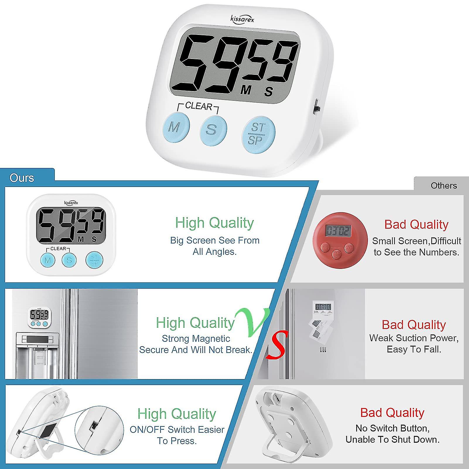 Digital Kitchen Countdown Timer Teachers Classroom Counter Large Lcd Loud Magnetic Clip Simple Clock