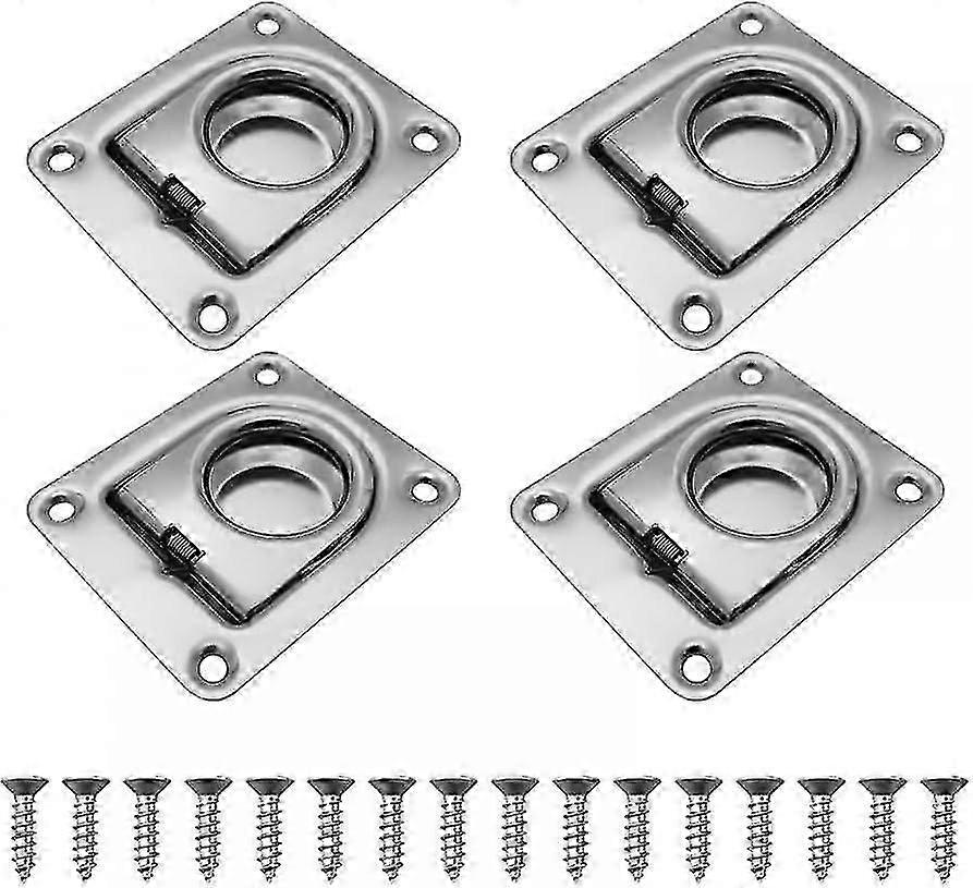 4stk forsænket binde D-ringe ankre, rustfrit stål flush mount D-ringe med 16 skruer til både trailere lastbiler gulvmontering