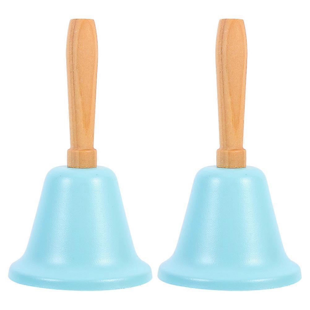 Decorative Hand Bell Iron Wood Handle Loud Sound Classroom Tool 6.5cm Diameter Service Equipment 2Pack