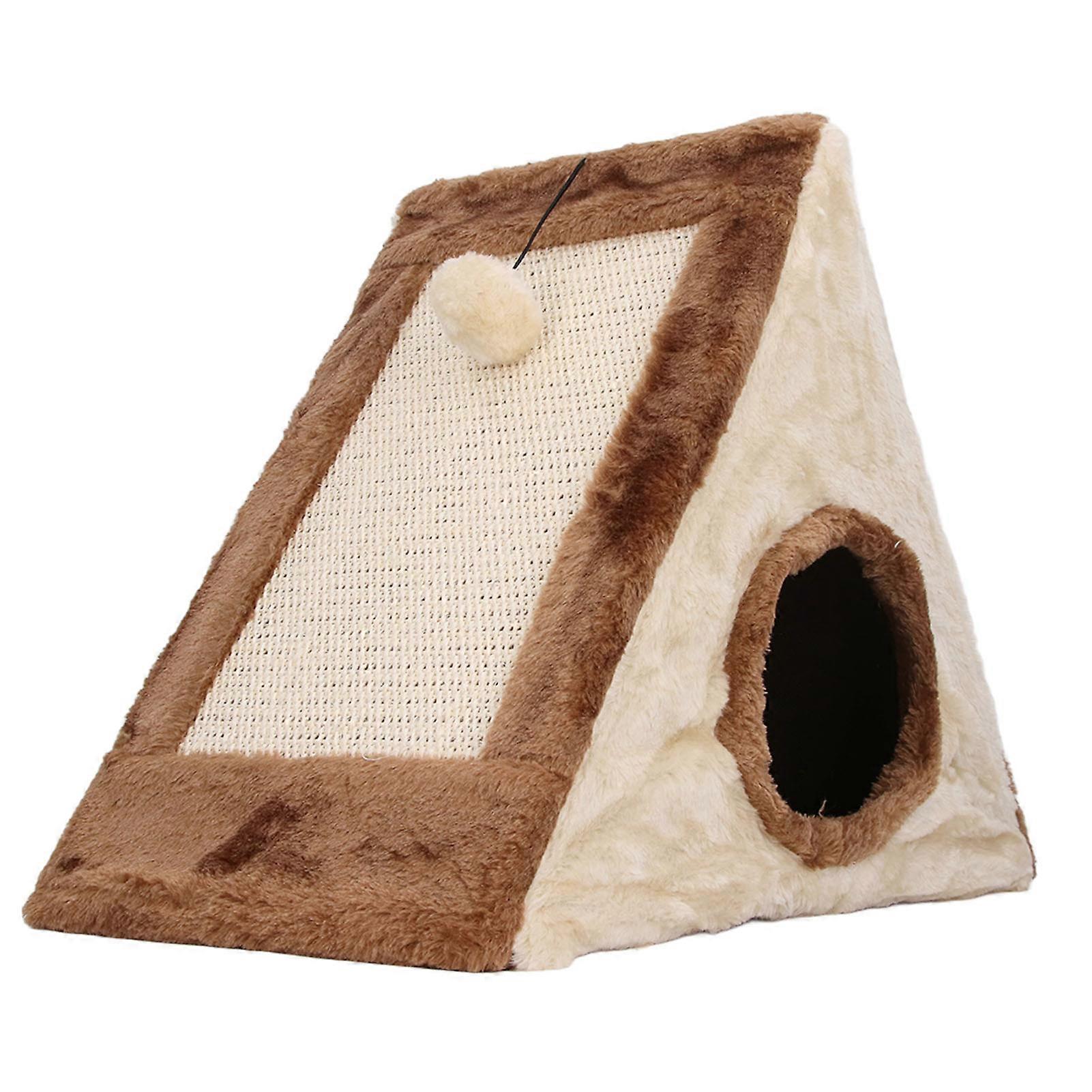 Triangular Cat Scratcher House Muscle Exercise Stress Relief Cat Scratching Toy Multifunctional Cat Bed Cave for Claw Grinding Sleeping Brown L