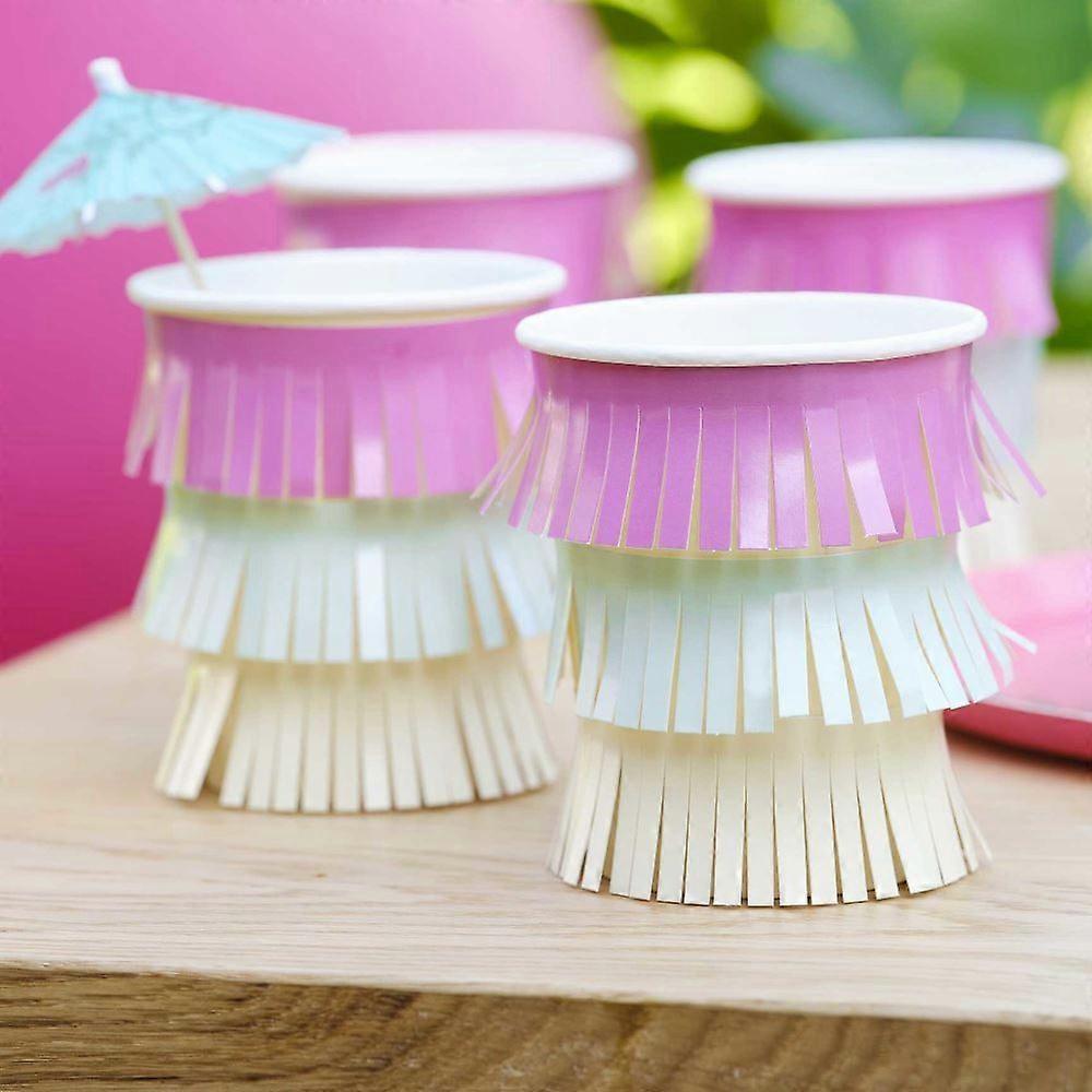 Paper Cups - Tassel fringe cups with flower topper - Multicolored