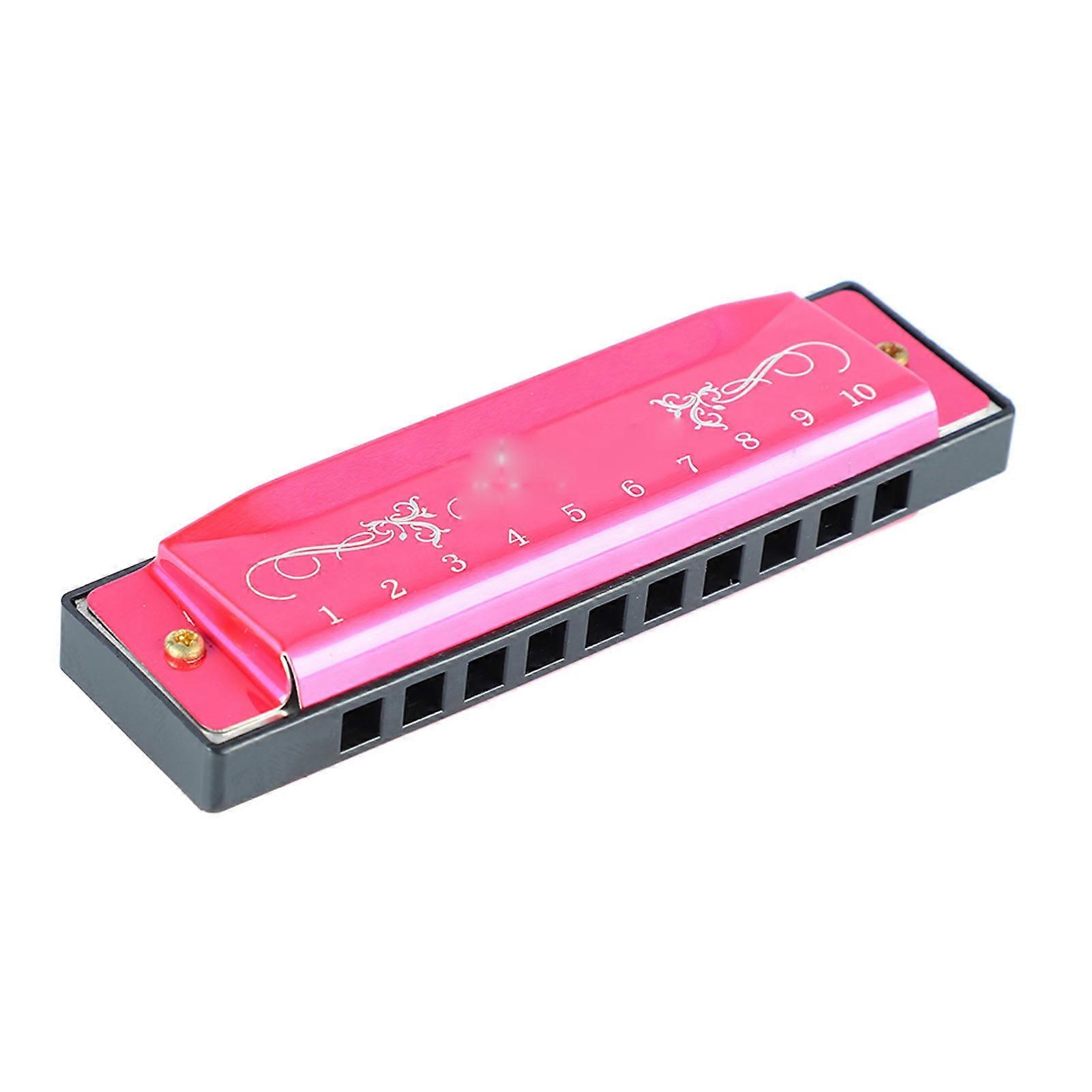 Harmonica 10 Hole 20 Tune C Key Professional Standard Mouth Organ with Case for Kid Beginner Rose Red 