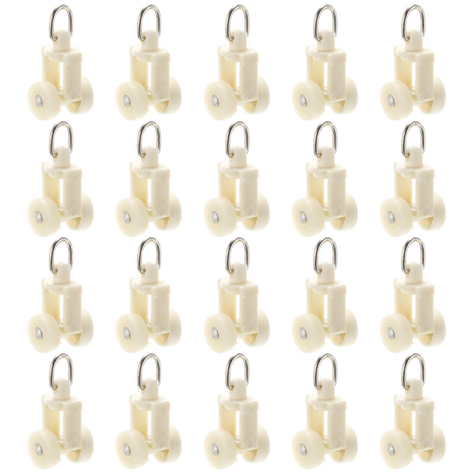 Smooth Sliding Curtain Track Rollers Round 2x1.5cm Plastic Windows Curtain Accessories 20Pcs