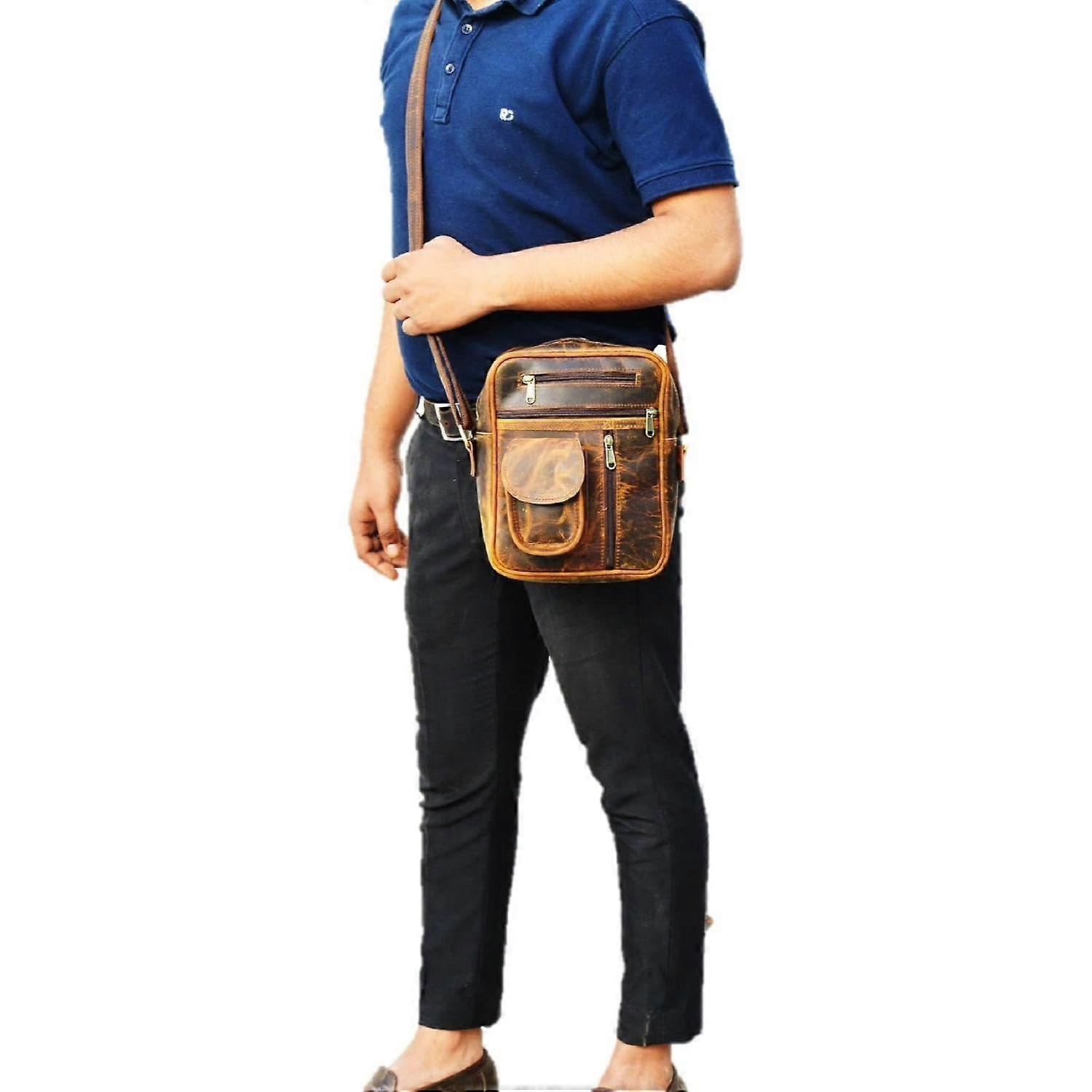 Borsa a tracolla a tracolla a tracolla a tracolla Buff Sling Genuine Vintage Fatto A Mano per Uomo e Donna