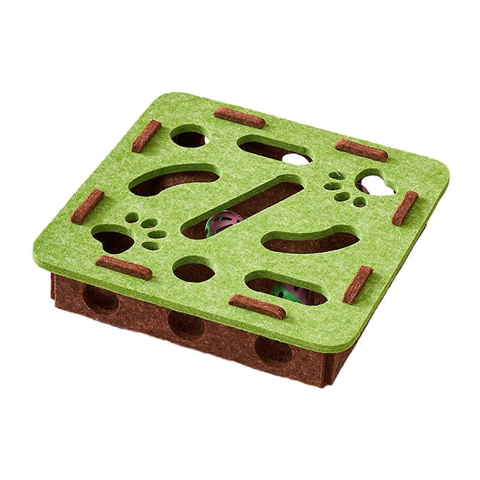 Cat Puzzle Toy with Ball Interaction, Indoor Teaser for Cats, Durable Soft Pet Accessory, Green Interactive Play Box