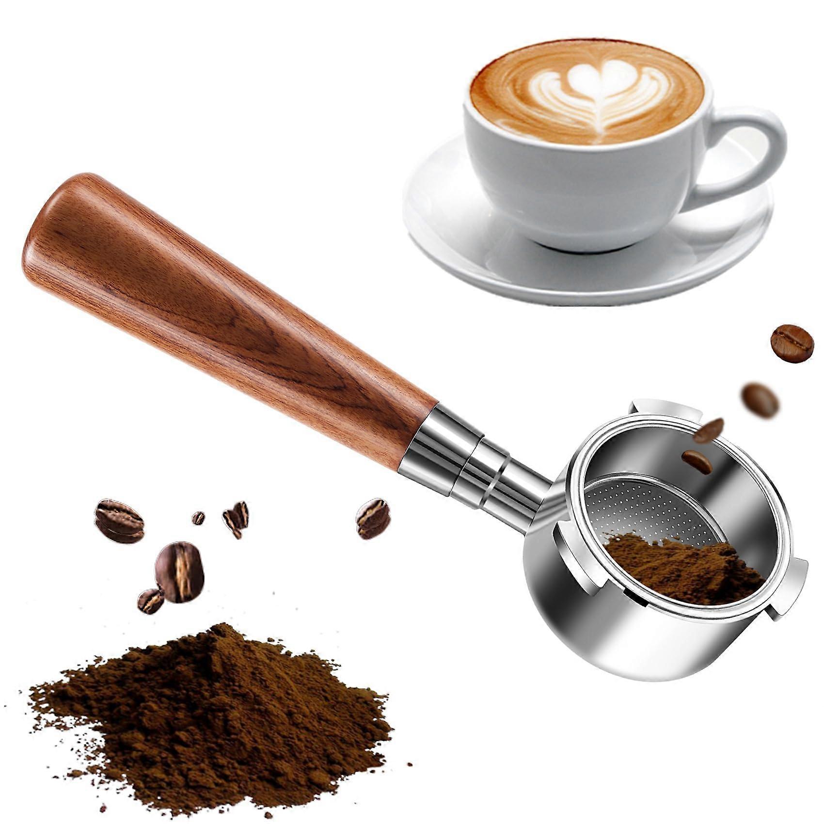 51mm Espresso Bottomless Portafilter with Puck Screen for DedicaEC680/EC685/EC785. Stainless Steel with Wood Handle.