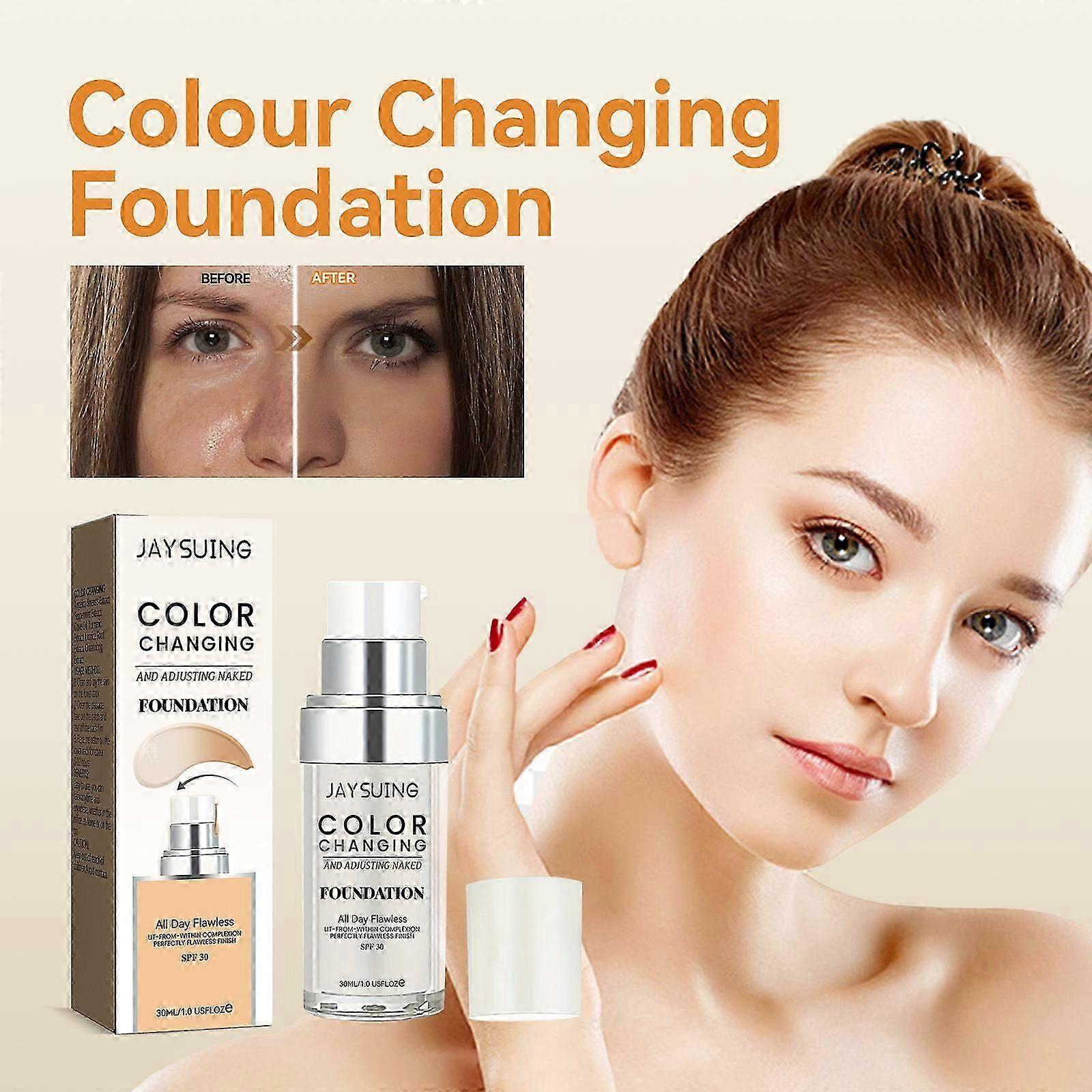 Colour Changing Foundation, Flawless Color Changing Foundation Makeup Liquid Base Moisturizing Long lasting Concealer Cover, Non-greasy