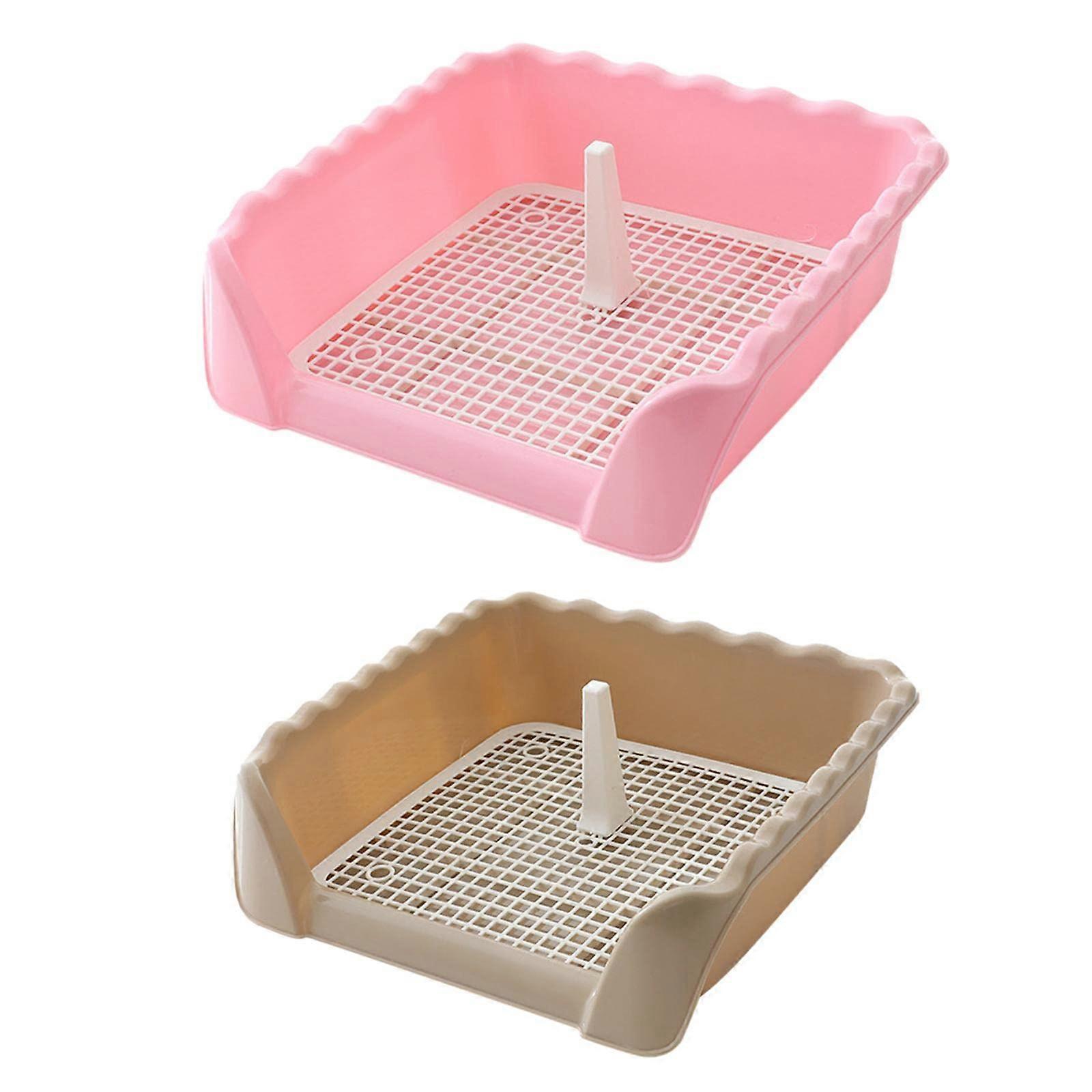 2 x Pet Training Toilet Tray, Removable Mesh Grids, Pee Pad Holder, Pink Medium Coffee S