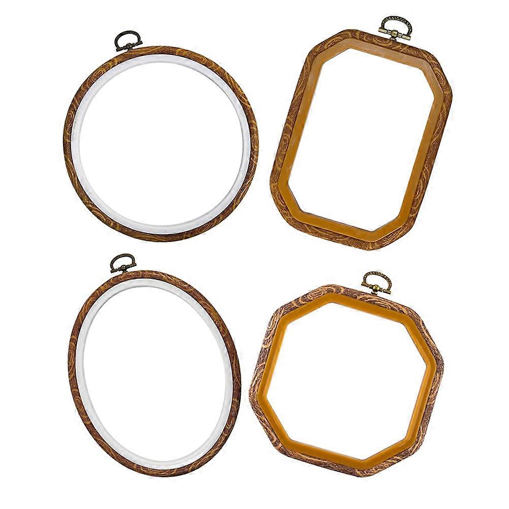 4pcs Embroidery Hoops Set with Imitated Wood Frames in Oval and Rectangle Shapes for DIY Sewing, Craft Display, and Cross Stitch Art
