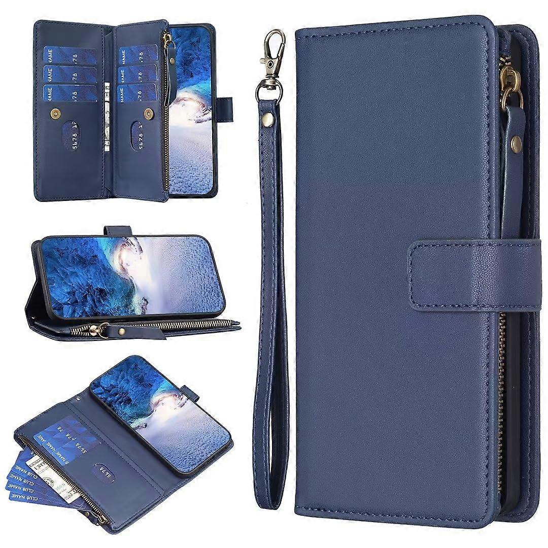 Case for iPhone XS Max Blue Leather Flip Wallet With Zipper Closure, Magnetic Card Slot, Stand Function