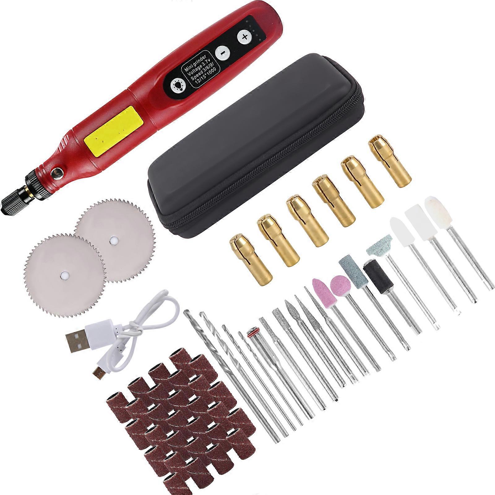 Mini Cordless Rotary Tool 5 Speed Grinder Kit Accessories Rechargeable Art Craft Tool for Sanding Polishing Grinding  Red