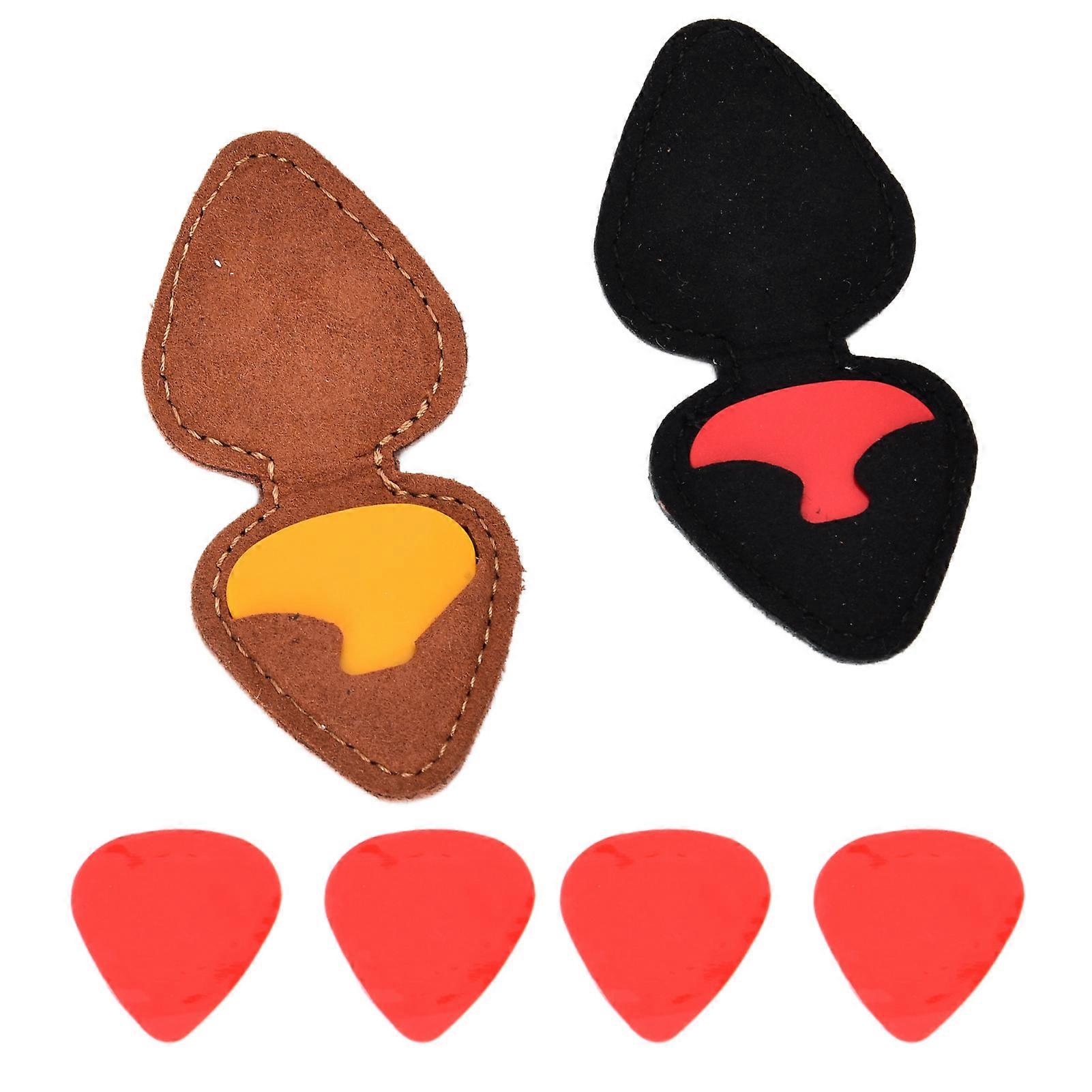 2Pcs Guitar Pick Holder Leather Portable Storage Bag Accessory Set Kit with Sticker