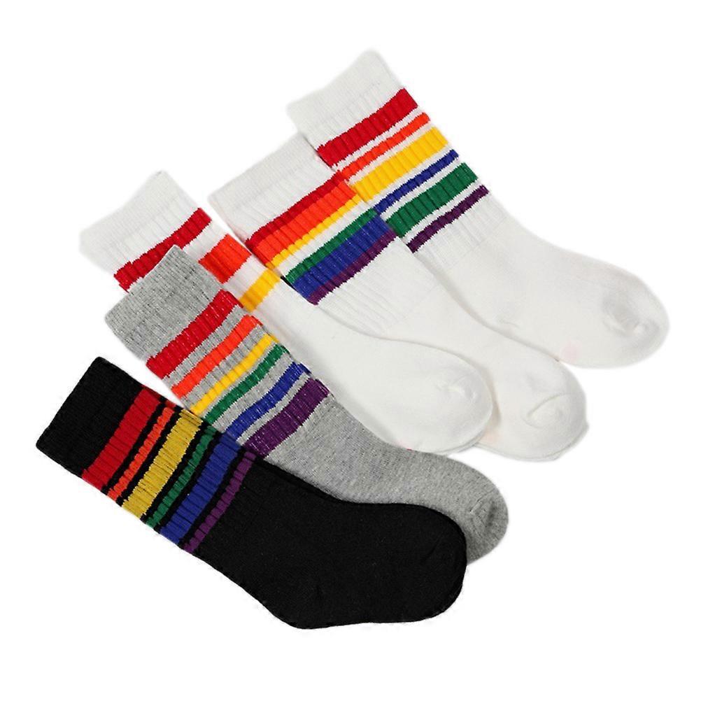 Child Athletic Socks Unisex Colorful Striped Cotton 5Pairs