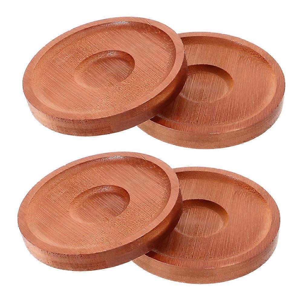 Bamboo Whiskey Glass Coasters with Rotating Base for Tea Pot Brown Color Protects Tabletop 4pcs